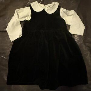 Vintage 90s Baby Gap Black Velvet Dress And White Peter Pan Collar Bodysuit 3T